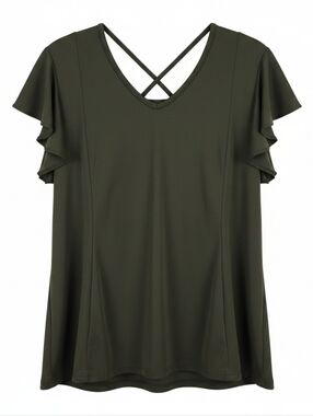 George Olive Green V-Neck Ruffle Sleeve Tunic